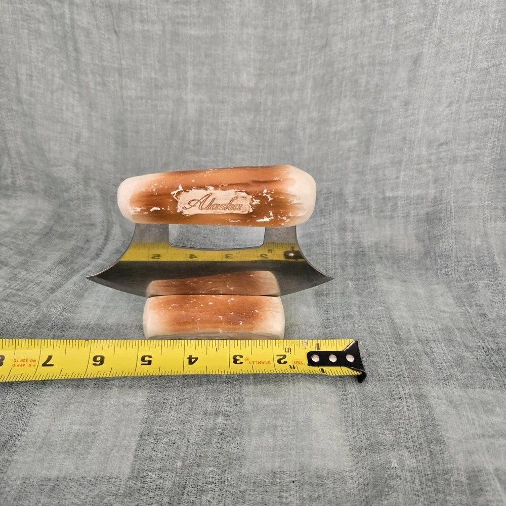 Vintage Alaska Ulu Skinning Knife Faux Antler/Bone Handle With Stand Souvenir
